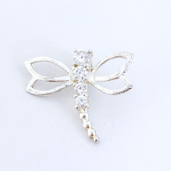 Vintage Sterling Silver 925 2cm Cubic Zirconia Dragonfly Pendant - Picture 2 of 8